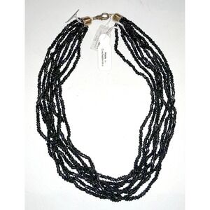 NWT Czechoslovakia Vintage Boho Black Glass Seed Bead Multi Strand 18" Necklace